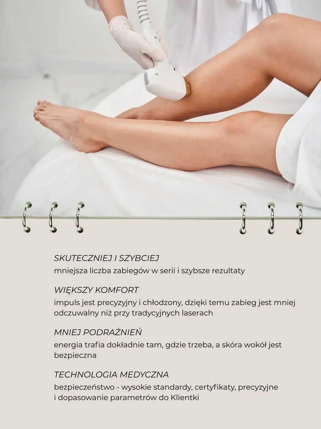Grafika beauty z korzyściami depilacji laserowej i zdjęciem zabiegu