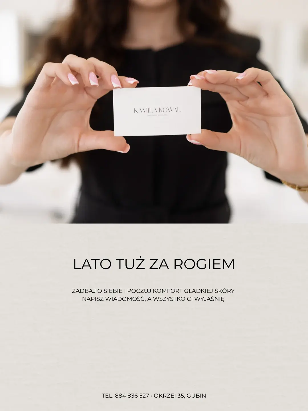 Grafika call to action zachęcająca do kontaktu przed latem w sprawie depilacji laserowej