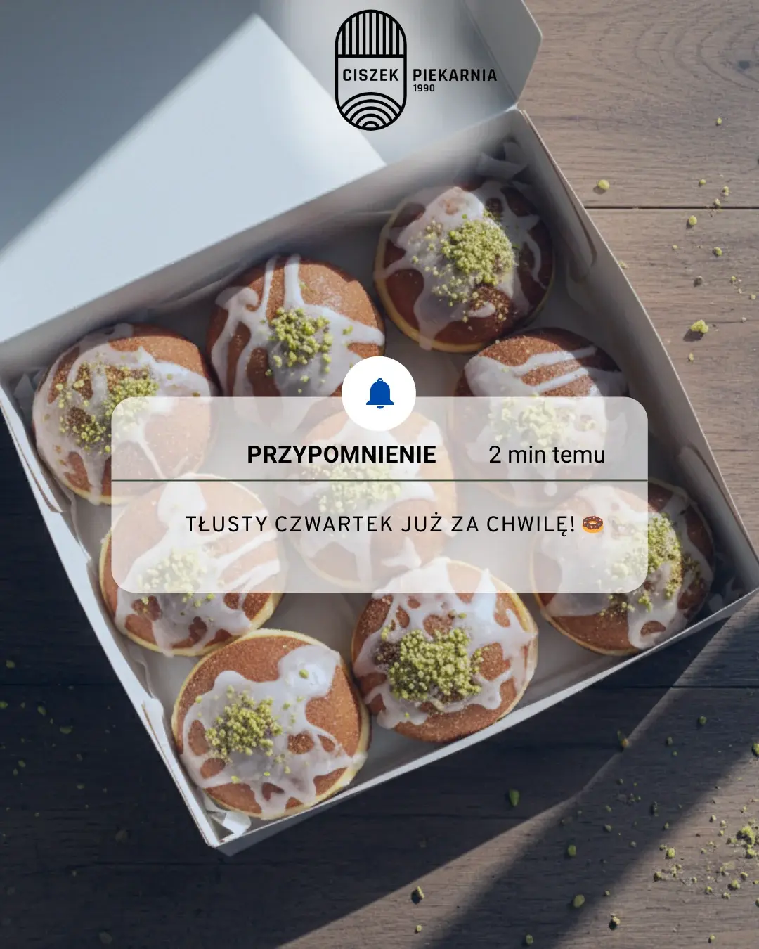 Grafika promocyjna piekarni na Tłusty Czwartek przygotowana do social media